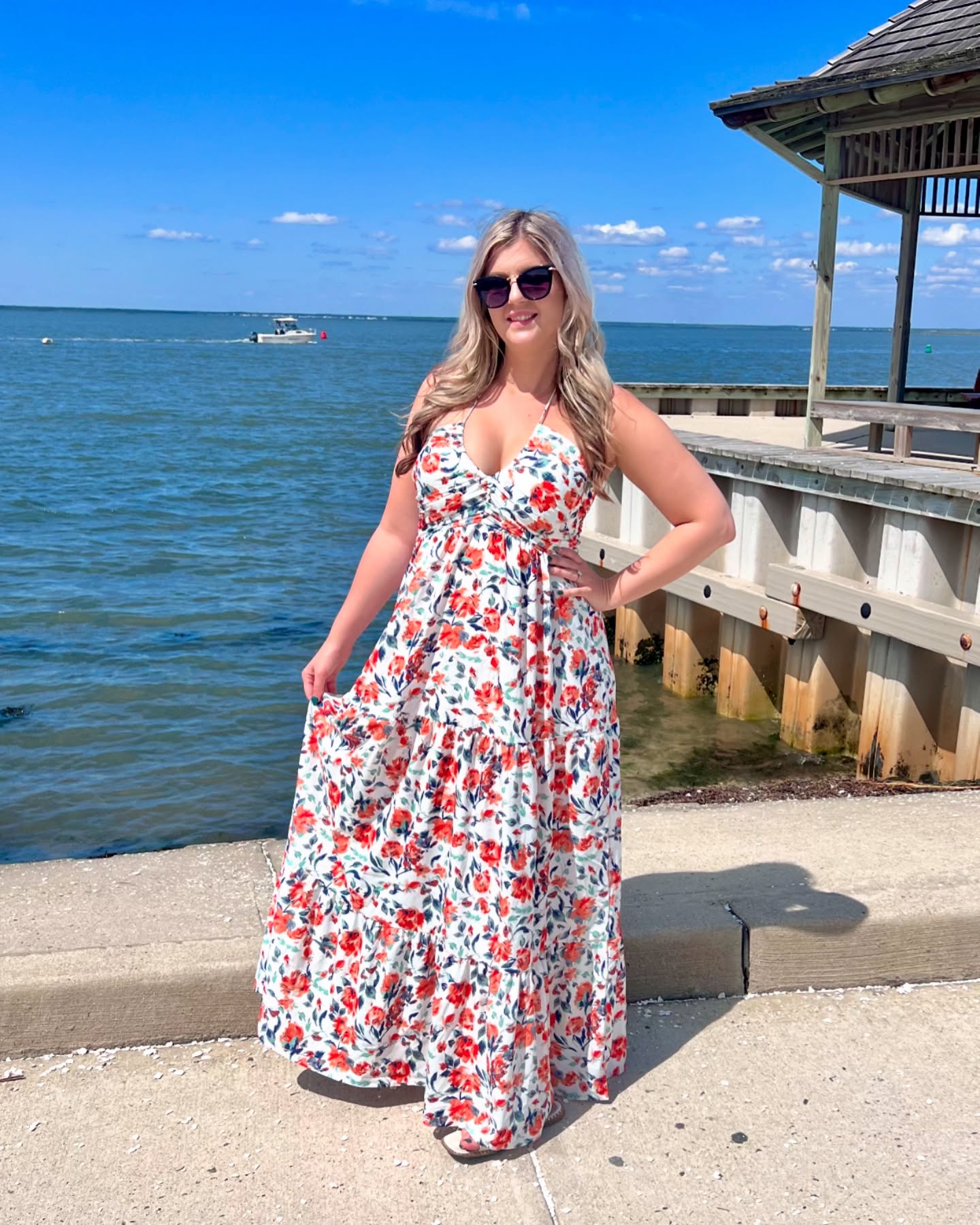 A Floral Maxi Dress for a Bright Waterfront Day